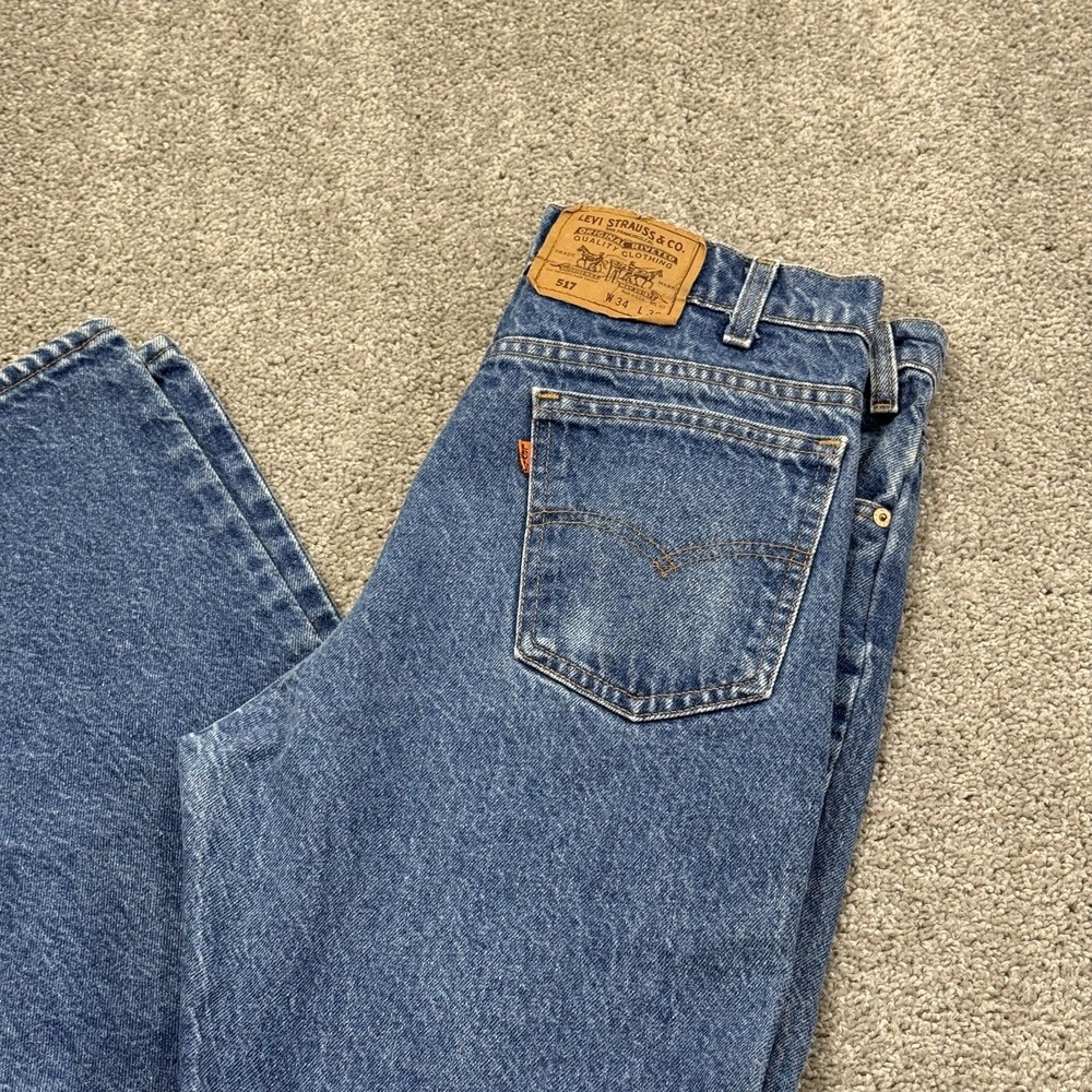 VTG Levi's 517 Jeans Mens 34x32 Blue Bootcut Orange Tab USA Red Batwing 32x31